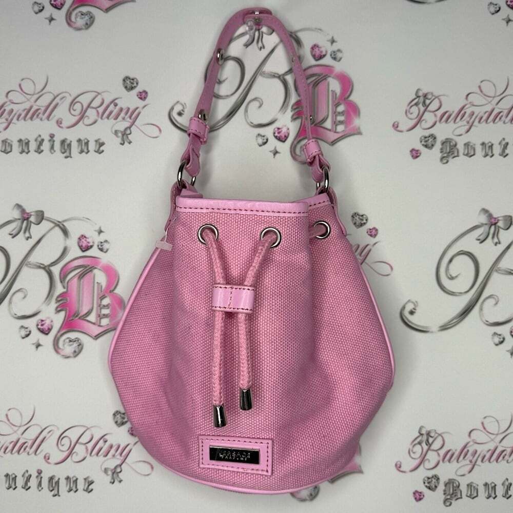 Versace bag mini pink gaw string pull cinch cute bubble round purse tote y2k